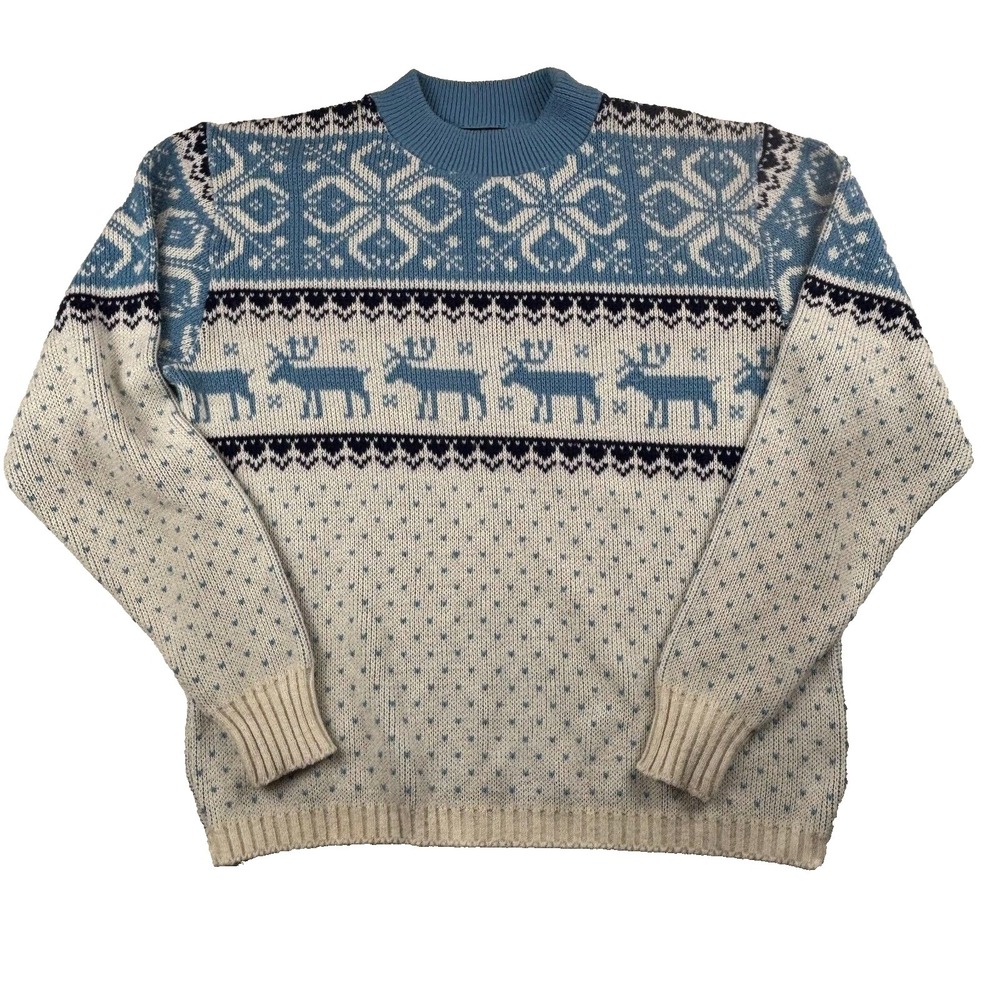 Vintage 60's Deer Snow Jersild Knit Sweater Unisex Small Cotton Long Sleeve